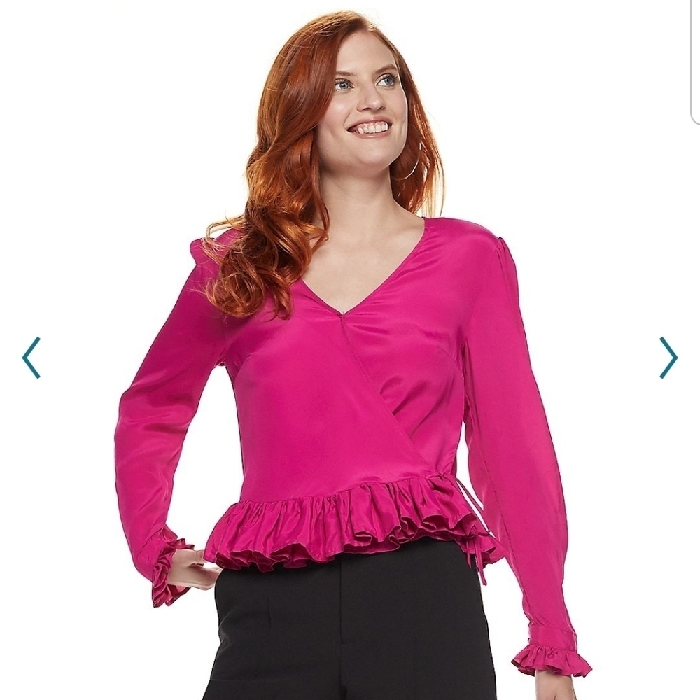 Nine West Silk-Blend Ruffle-Hem Blouse NWT
